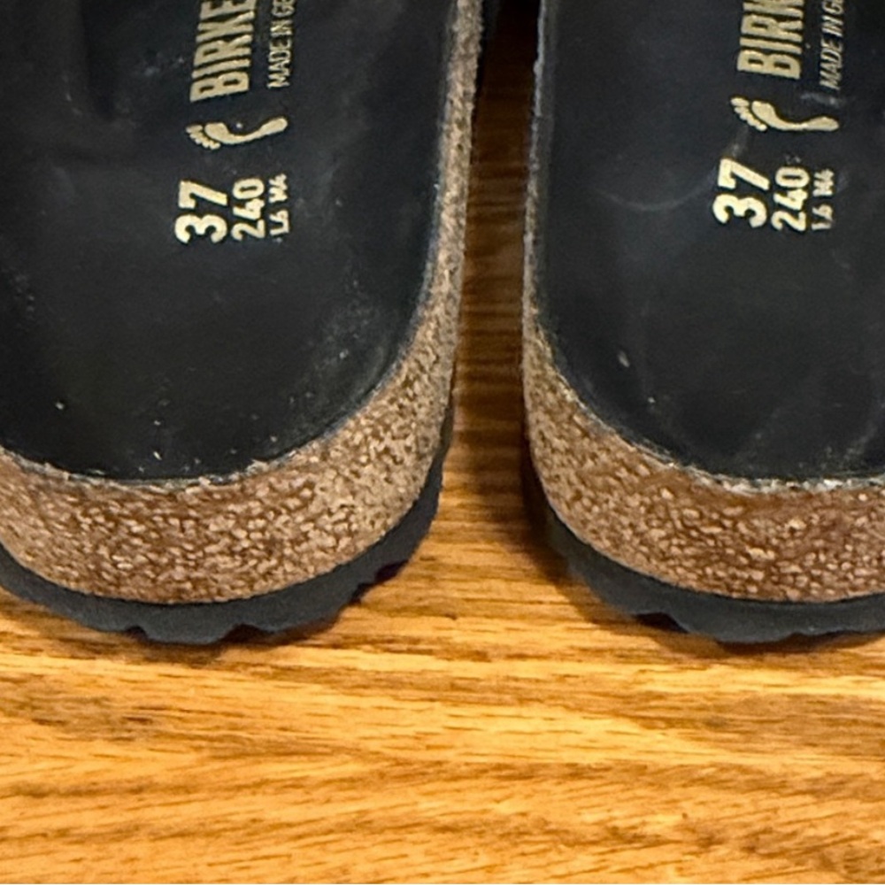 Birkenstock Black Velvet Slide Sandals with Gold Buckles - Picture 5 of 6